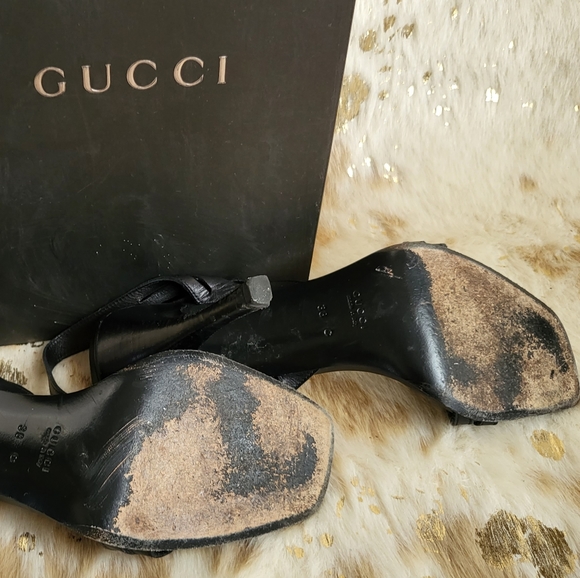 Vintage Auth Gucci Black Ankle Strap Sandals size 38 - Picture 5 of 6